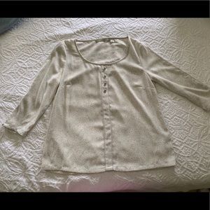 LC Lauren Conrad Cream/Gray Rose Button Blouse